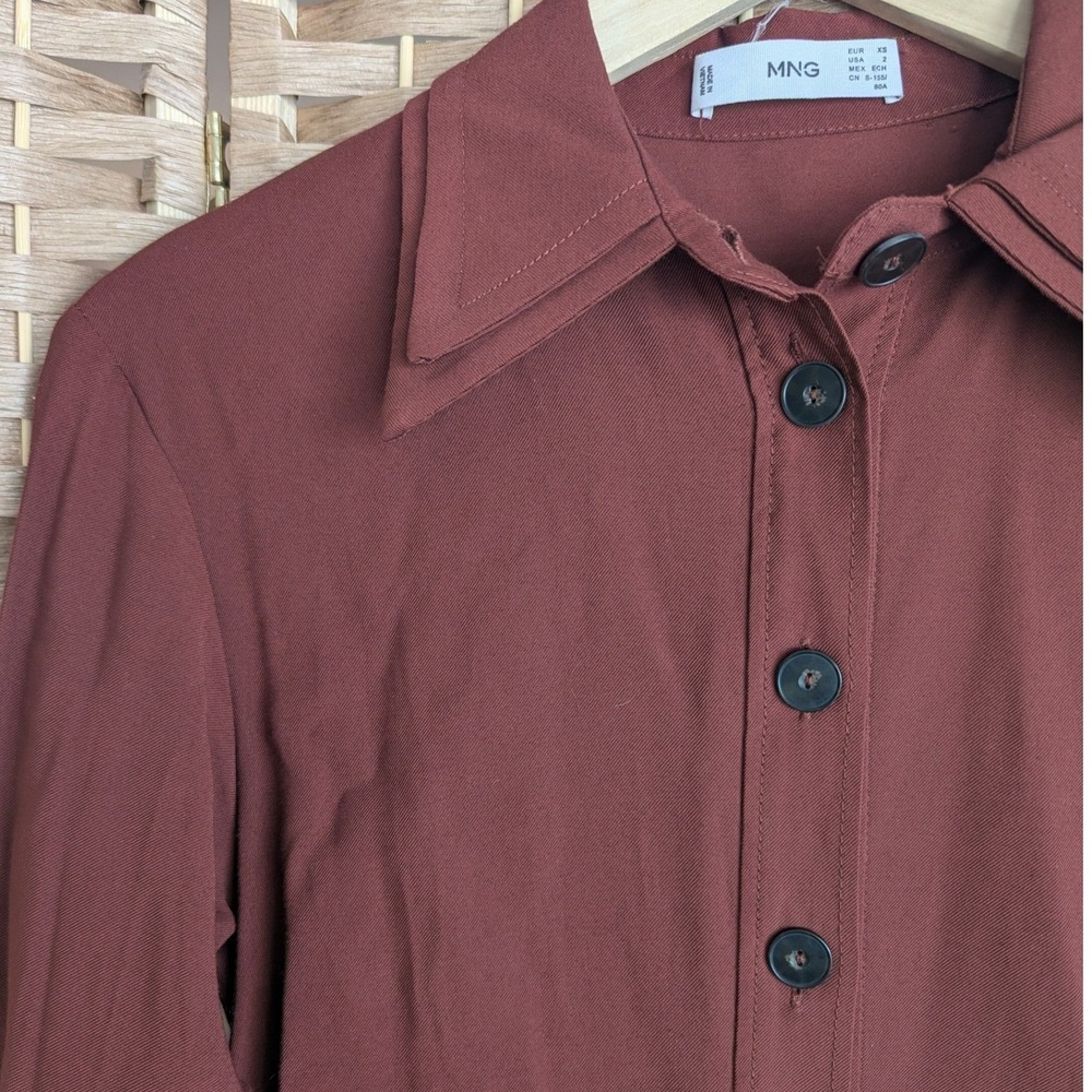 Mango Mng Rust Brown Button Front Midi Shirt Dres… - image 3